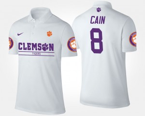 Men Deon Cain White Clemson Tigers #8 Name and Number Polo 512823-895