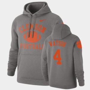 Mens Deshaun Watson Heathered Gray Clemson Tigers #4 Pullover Retro Football Hoodie 638224-675