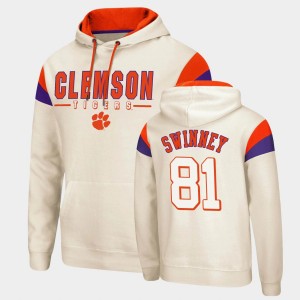 Mens Drew Swinney Cream Clemson Tigers #81 Pullover Fortress Hoodie 767596-198