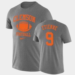 Mens Travis Etienne Heathered Gray Clemson Tigers #9 Lockup Legend Performance Retro Football T-Shirt 743135-110