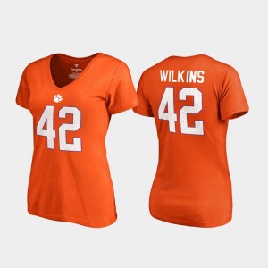 Women Christian Wilkins Orange Clemson Tigers #42 V-Neck Name & Number College Legends T-Shirt 902197-912