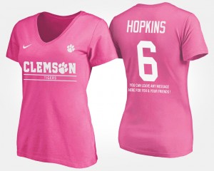 Women's DeAndre Hopkins Pink Clemson Tigers #6 With Message Name and Number T-Shirt 534238-285