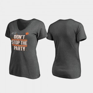 Women Heather Gray Clemson Tigers Receiver V-Neck 2019 Fiesta Bowl Champions T-Shirt 309427-647